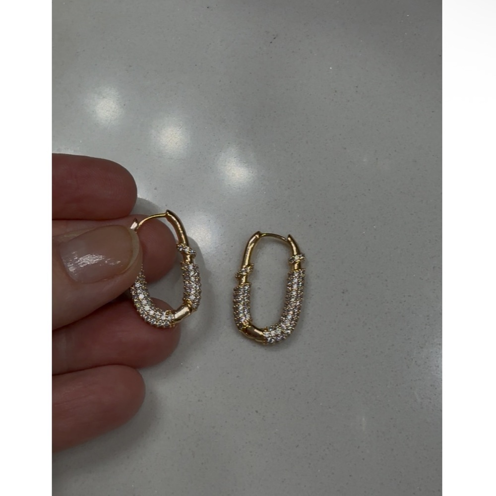 Gold and Cubic Zirconia Petit Hoop Earrings NWT